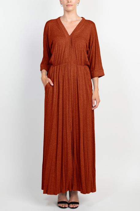 London Times V-Neck Dolman Sleeve Empire Waist Jersey Kaftan Dress with Pockets