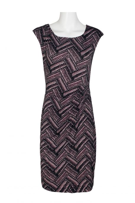 Connected Apparel Scoop Neck Cap Sleeve Ruched Side Multi Print Short ITY Dress