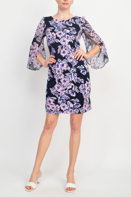 Connnected Apparel Floral-Print Bell-Sleeve Dress