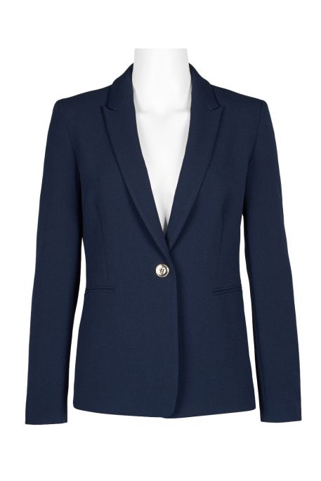 Tahari ASL Notched Collar Long Sleeve One Button Solid Twill Crepe Jacket