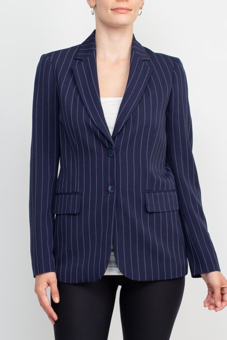 Tahari ASL Notched Collar Two Button Long Sleeve Crape Jacket