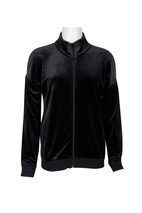 Cable & Guage High Neck Long Sleeve Zipper Front Solid Velvet Jacket