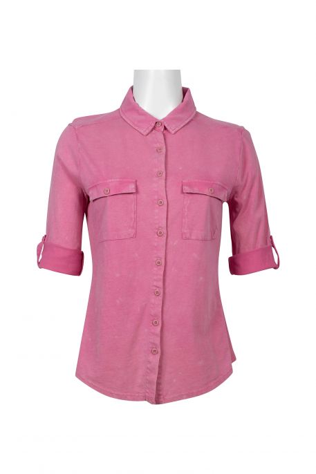 Cable & Guage Collared Button Down Solid Cotton Top