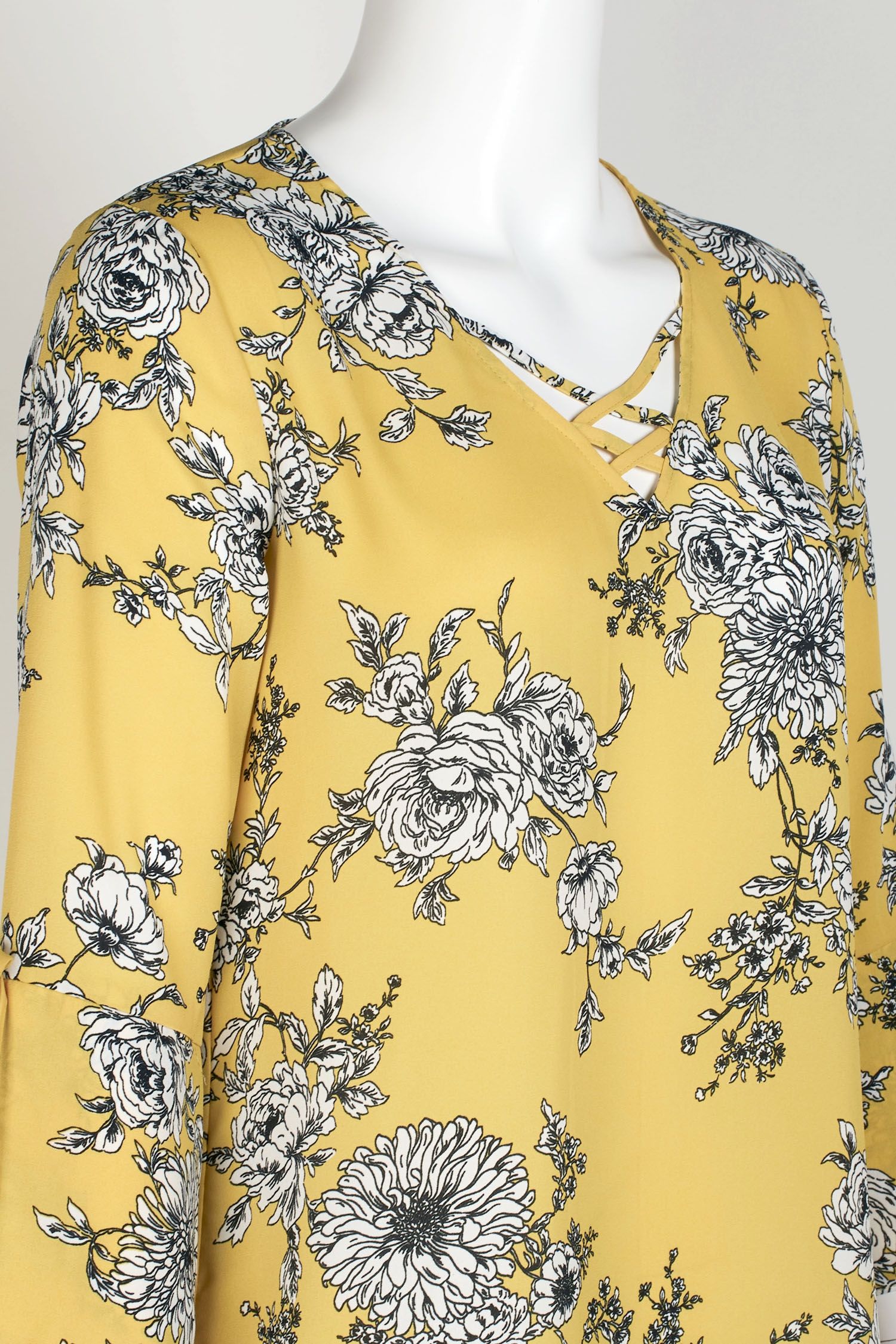Counterparts Banded Neck 3/4 Tie Sleeve Printed Chelsea Crepe Blouse ...