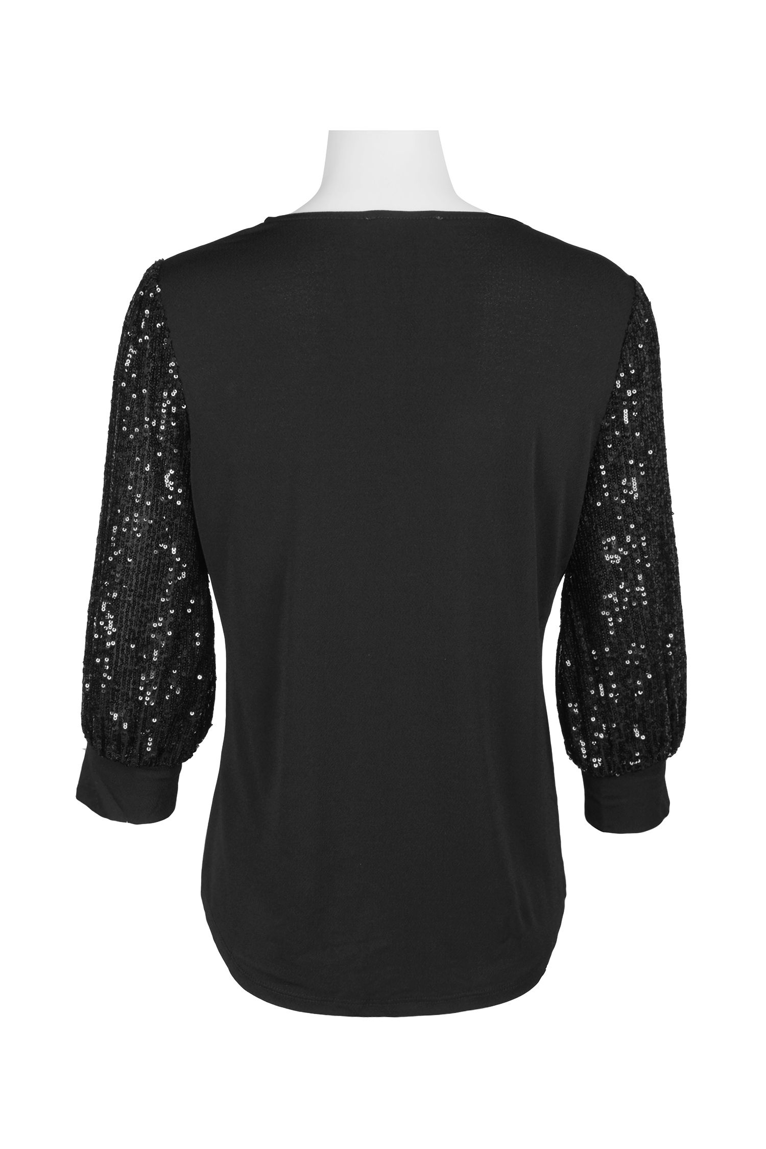 Adrianna Papell V-Neck Sequin ¾ Sleeve Solid Knit Mos Crepe Top ...