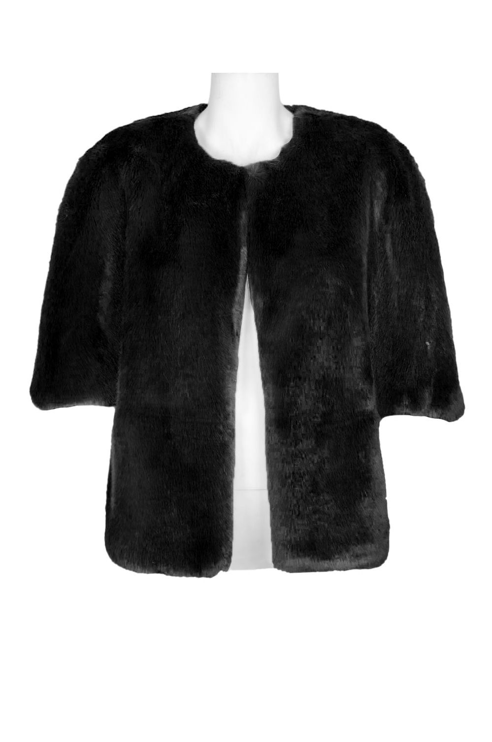 Adrianna Papell Crew Neck Open Front Cape Sleeve Faux Fur Jacket ...