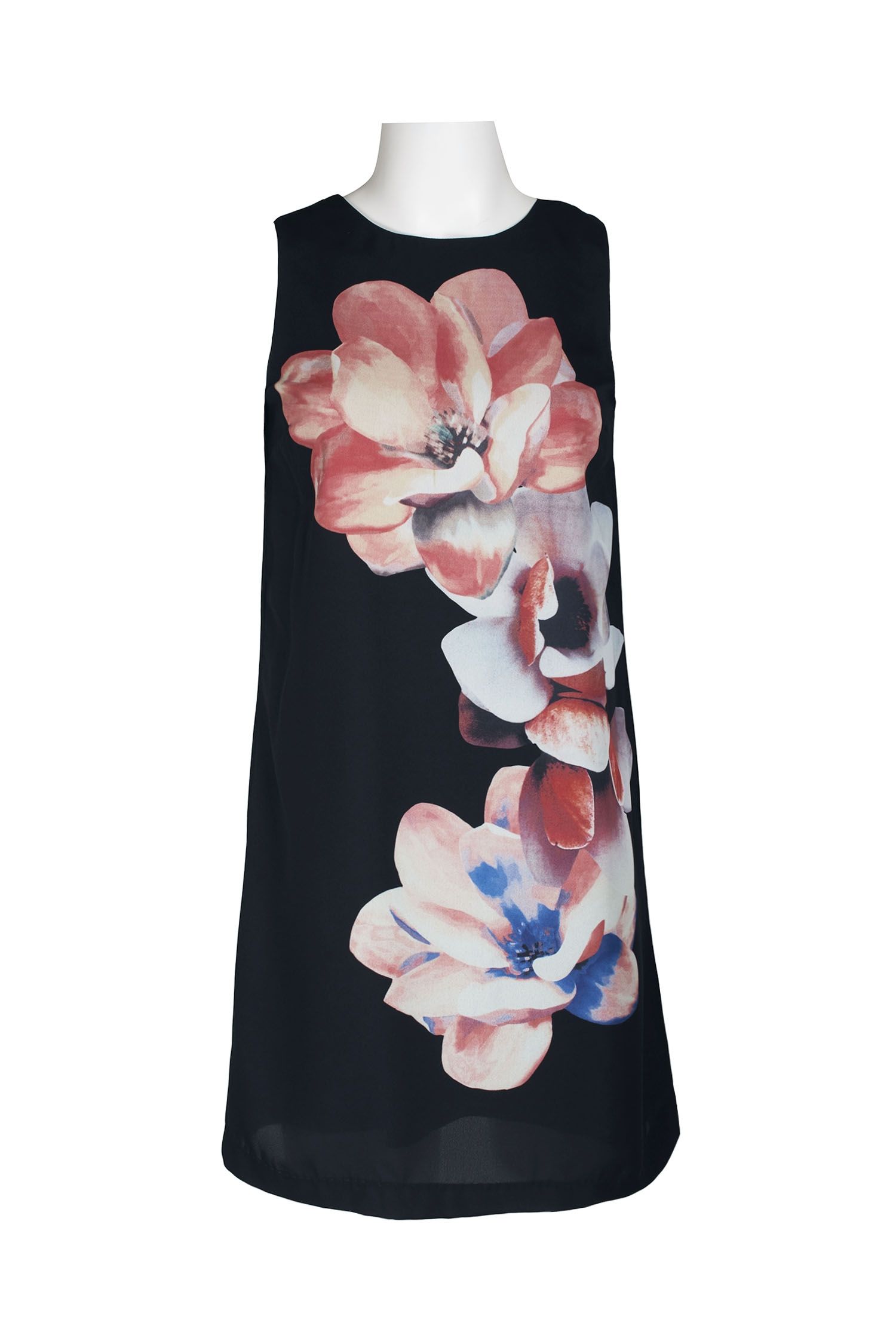Premise Crew Neck Sleeveless Floral Print Shift Polyester Dress ...