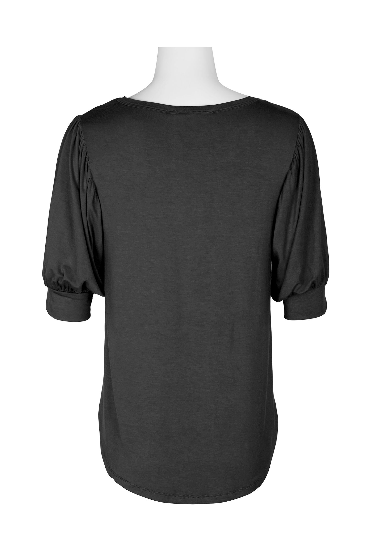 Joan Vass NY Scoop Neck Short Shirred Sleeve Solid Shirttail Hem ...