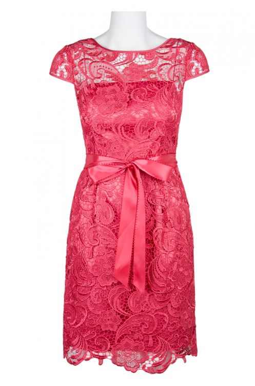Addrianna Papell Illusion Boat Neck Cap Sleeve Piping Detail Keyhole Back Zipper Back Lace Dress