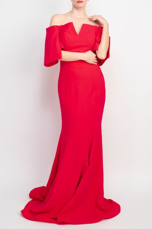 Jovani off the shoulder crepe bodycon gown