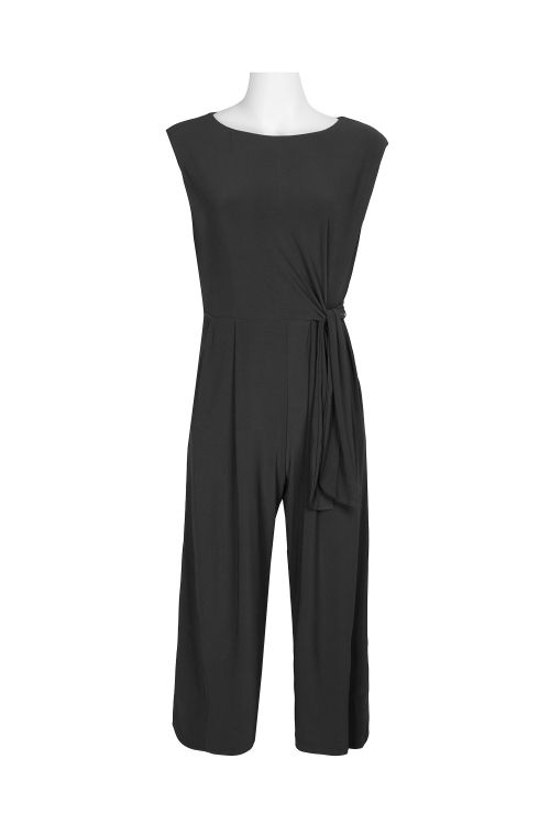 Emma & Michele Boat Neck Sleeveless Tie Side Solid Pockets ITY Jumpsuit