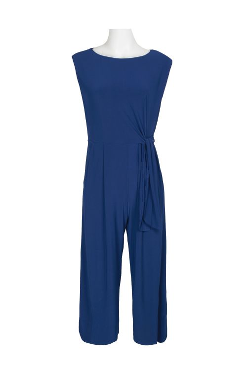Emma & Michele Boat Neck Sleeveless Tie Side Solid Pockets ITY Jumpsuit