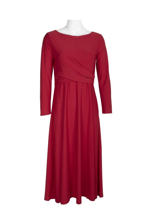 Emma & Michele Boat Neck Long Sleeve Gathered Front Solid Jersey Dress
