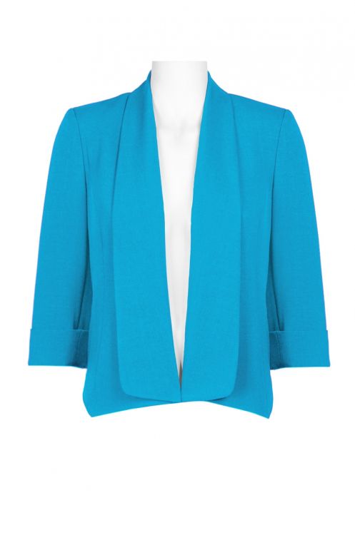 Evan Picone Lapel Collar Open Front 3/4 Sleeve Solid Crepe Jacket