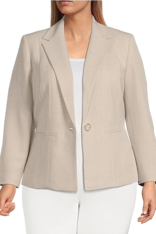 Kasper Notched Collar Long Sleeve One Button Closure Stretch Crepe Jacket (Plus Size)