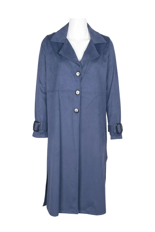 Last Tango Collared Long Sleeve Belted Cuff 3 Button Long Bodied Slit Side Pockets Suede Jacket