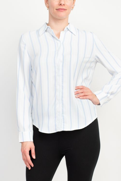 Philosophy long slv collared button down flowt striped shirt