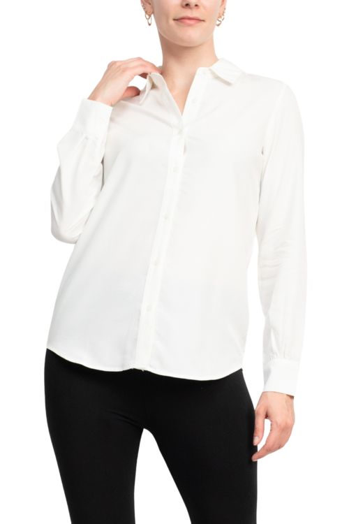 Philosophy long slv collared woven shirt with shirtail hem