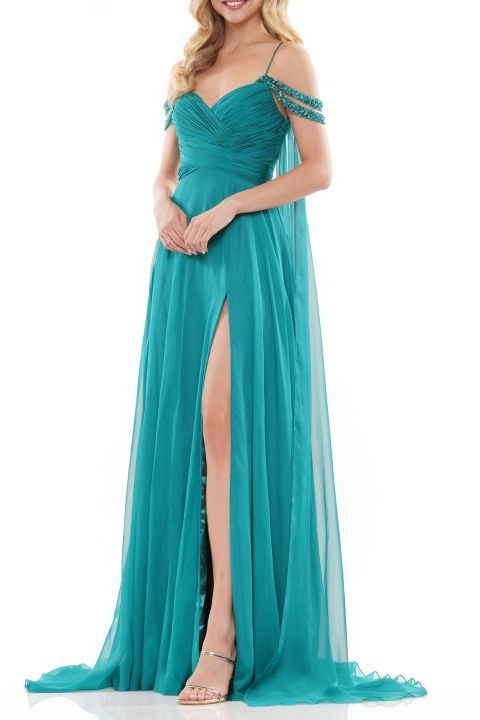 Colors Dress Side-Drapes Long Chiffon A-Line Prom Gown