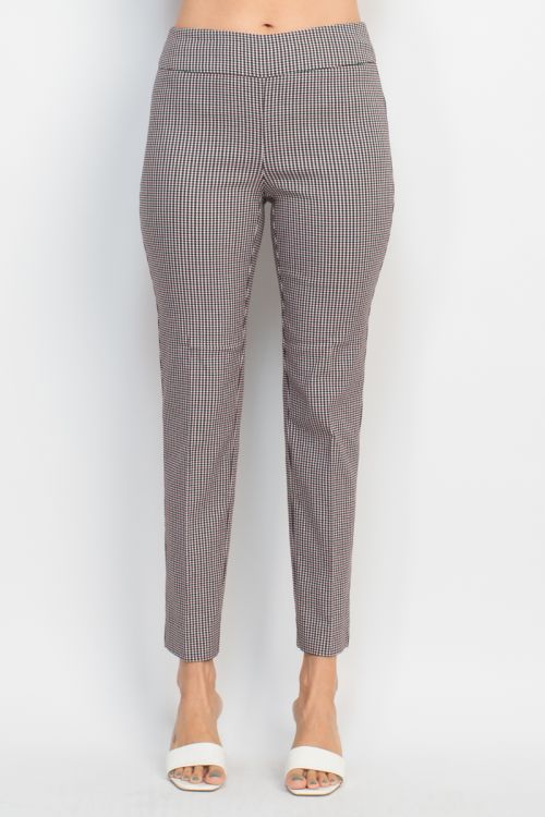 Counterparts banded mid waist houndstooth slim rayon blend pant
