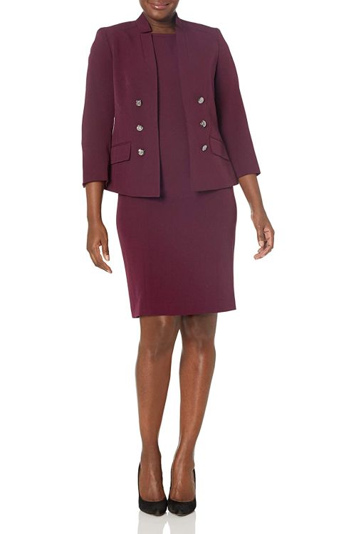 Le Suit Stand Collar 6 Button Jacket With Matching Crepe Dress