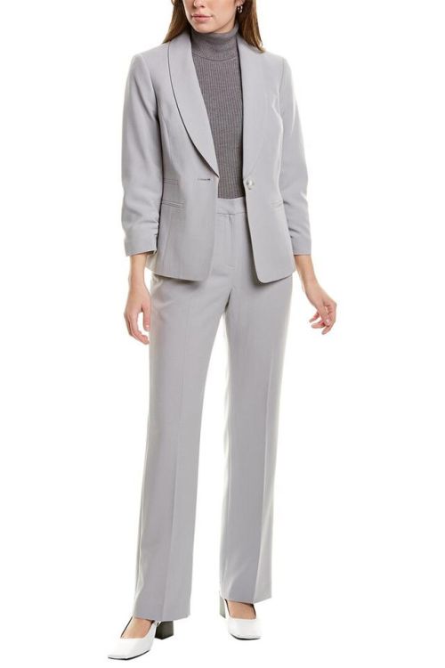 Le Suit Shawl Lapel Two Welt Pockets Ruched Cuffs One Button Closure with Mid Rise Zipper with Button & Slide Tab Closure Pant