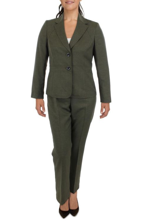Le Suit Notched Collar Long Sleeve 2 Button Jacket Button Zipper Closure Pockets Slim Pants (Two Piece)