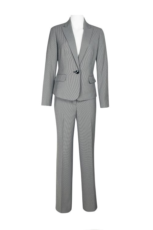 Le Suit Notched Collar Slit Cuff One Button Flap Pocket Jacket with Button Hook Zipper Closure Pockets Pants Suit (Two Piece Set)
