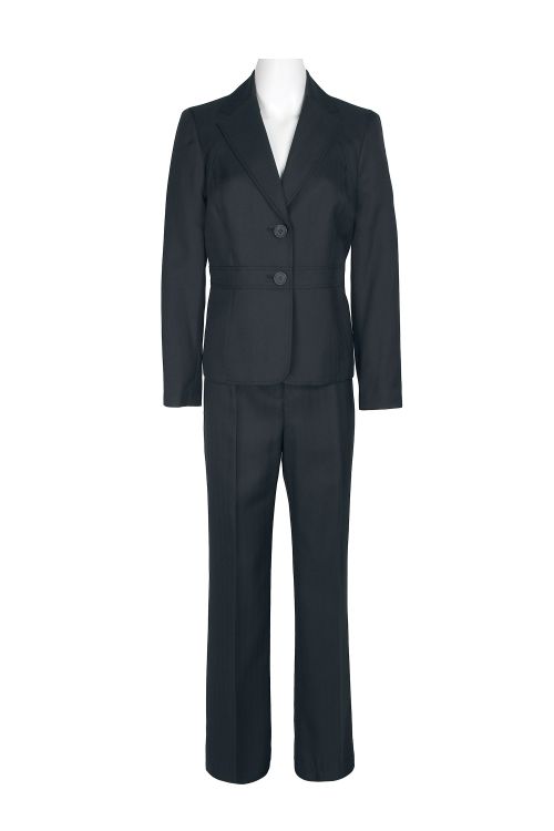 Le Suit Notched Collar 2 Button Banded Herringbone Pattern Jacket with Button Hook Zipper Closure Pants (Two Piece Set)