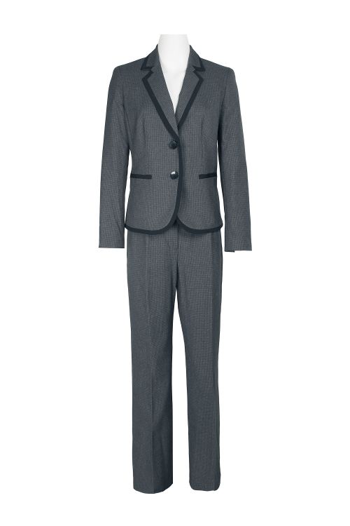 Le Suit Notched Collar Two Button Closure Piping Detail Jacket with Button Hook Zipper Closure Pockets Slim Pants (Two Piece Set)