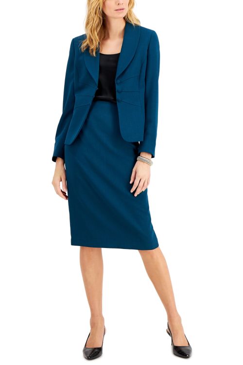 Le Suit Shawl Collar 2 Button Jacket With Matching Crepe Skirt