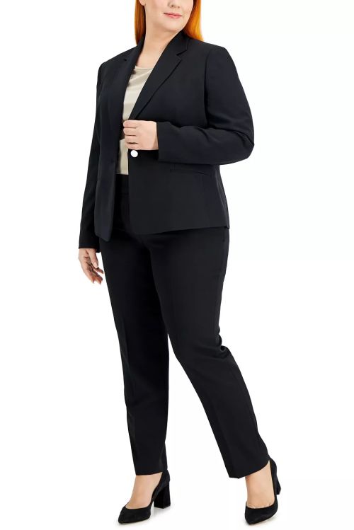Le Suit Notched Collar 1 Button Jacket with Button Hook Zipper Closure Pants (Two Piece Set)