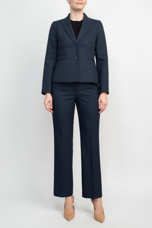 Le Suit Long Sleeve Double-Button Blazer Punctuated with Three Welt Pockets Crepe Pant