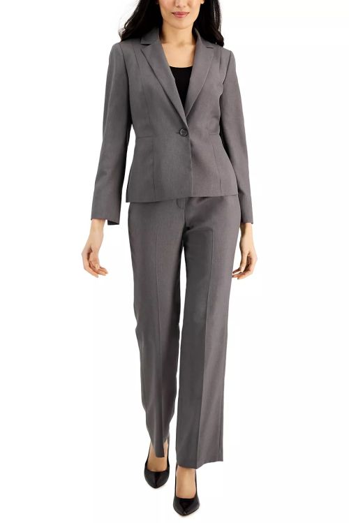 Le Suit Notched Collar One Button Closure with Mid Rise Zipper with Hook and Bacr Closure Pant