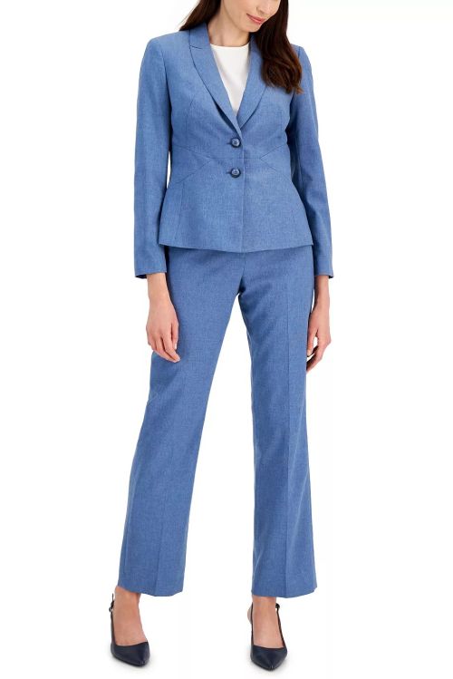 Le Suit lapel collar 2 button closure jacket seam detail with straight leg pant