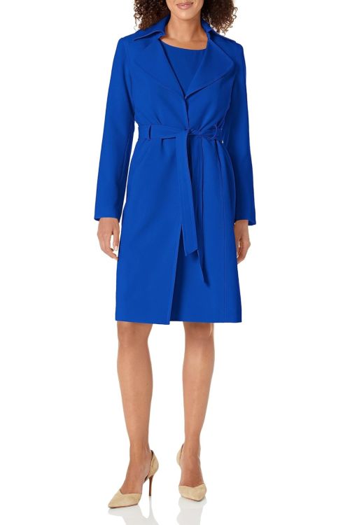 Le Suit Petite Crepe Belted Trench Jacket and Sheath Dress Set