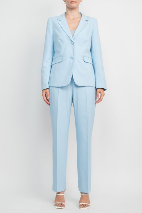 Emily Notched Collar 2 Button Closure Crepe Suit with Mid Waist Banded Zipper Closure Pant 2 Piece Set