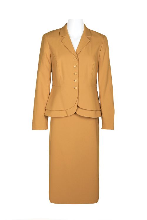Emily Notched Collar 5 Button Closure Long Sleeve Tiered Hem Crepe Jacket with Zipper Back Slit Back Skirt