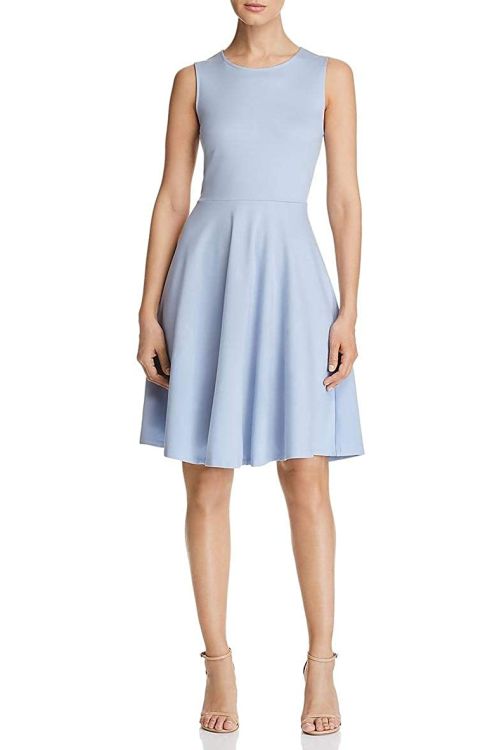 T Tahari Crew Neck Sleeveless Fit and Flare Solid Scuba Dress