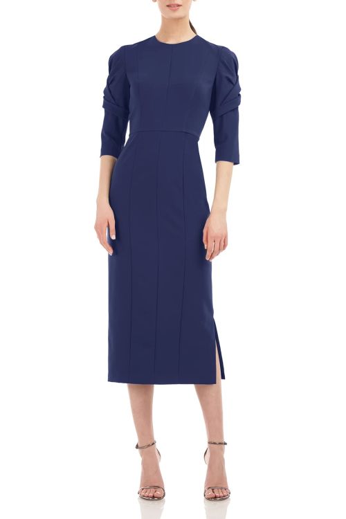 Kay Unger Crew Neck Elbow Sleeve Zipper Back Solid Stretch Crepe Dress