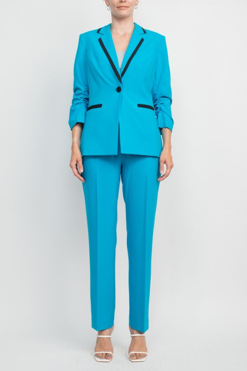 John Meyer Collection Notched Collar 1 Button Closure Crepe Jacket with Banded Mid Waist Zipper Hook & Bar Closure Pant 2 Piece Set