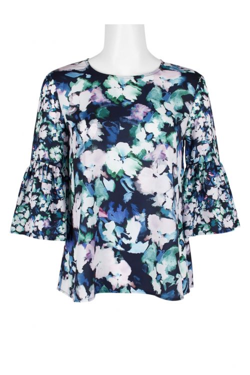 French Connection Crew Neck Foulce Sleeve Floral Print Polyester Crepe Top