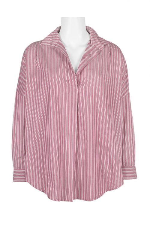 French Connection Collared Long Sleeves Striped Popover Cotton Top