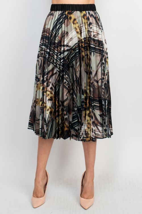 Truth elastic waist multi print A-line printed satin skirt