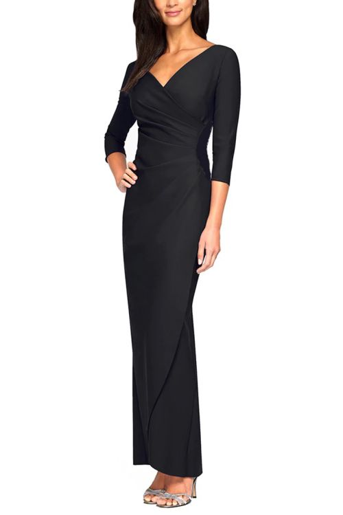 Alex Evenings V-neck 3/4 sleeve gathered side compression collection gown