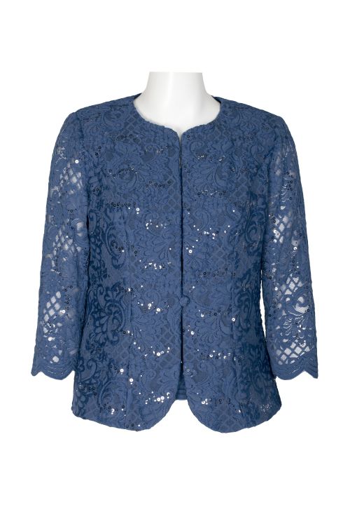 Alex Evenings Scoop Neck Sleeveless Sequined Lace Top with 3/4 Sleeve Button Front Jacket (Two Piece)