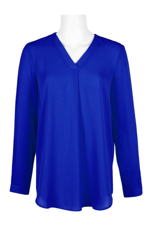 Adrianna Papell V-Neck Long Sleeve Solid Polyester Top