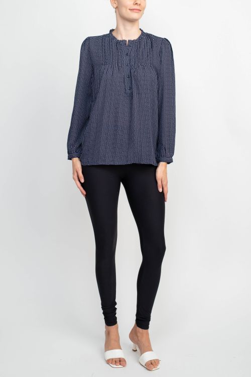 Adrianna Papell Crew Neck Long Sleeves Button Detail Woven Top