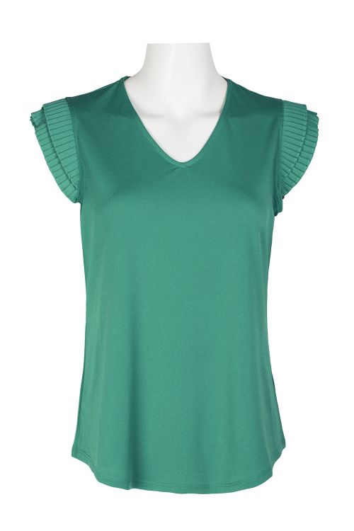 Adrianna Papell V-Neck Double Pleated Sleeve Solid Knit Moss Crepe Top