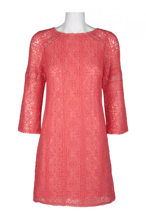 Adrianna Papell Scoop Neck Long Sleeve Zipper Back Illusion Lace Dress
